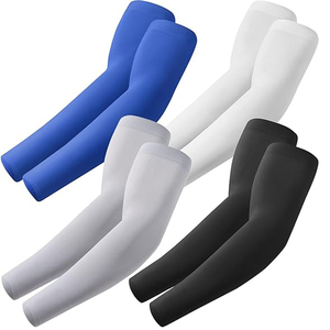 Manchons de bras unisexes personnalisés OEM pour le basketball et le cyclisme, blancs, protection anti-UV pour adultes, en Spandex et Polyester, teinture unie, articles en stock - Product Image 2