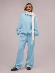 Ensemble de survêtement surdimensionné bleu ciel personnalisé pour femme, sweat-shirt en molleton et pantalon de jogging, vêtements décontractés pour la maison, fabricant OEM - Product Image 1