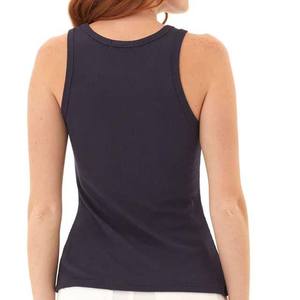 Women Scoop Neck Sleeveless Tank <b>Top</b> Solid Navy Knitted Breathable Casual Style - Product Image 5