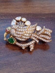 <b>Gold</b> Plated Bird Brooch with Moissanite and Polki Pave Setting Unisex Wedding Fashion Accessory for <b>Clothes</b> - Product Image 1