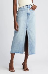 Nouvelle jupe en jean noire délavée pour femme, prête à être expédiée, style Y2K, avec poches, taille haute, boutonnée, longueur midi, décontractée, pour l'été - Product Image 3