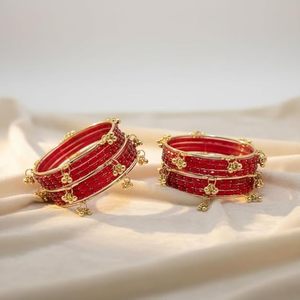 Trendy <b>Gold</b> Plated Pink Glass Kashmiri <b>Bangles</b> with Emerald Cut Pearl Wedding & Bridal Jewelry at Wholesale Price Ready to Ship - Product Image 2