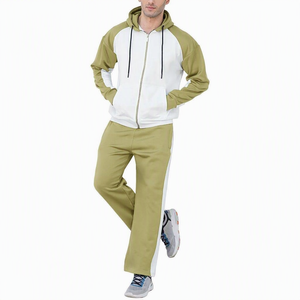 Ensemble de survêtement pour homme, couleur kaki et blanc, à capuche, sweat-shirt zippé, pantalon de survêtement, décontracté, automne, deux pièces - Product Image 1