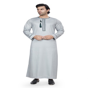 Thobe/Thawb Omaní Bordado para Hombre, Tela de Poliéster Transpirable, Antiarrugas, Elegante, Largo hasta el Tobillo, para Bodas de Verano - Product Image 1