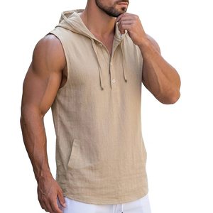 Mens Casual Blank Sleeveless Hoodie Henley Shirts Lightweight Breathable Slub Knit Gym Tank <b>Top</b> Bulk Wholesale Tank <b>Tops</b> For Men - Product Image 6