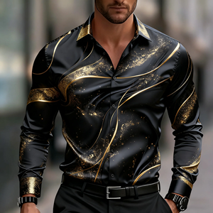 เสื้อเชิ้ตแขนยาวลายเรขาคณิตสำหรับผู้ชาย เสื้อเชิ้ตติดกระดุมมีสไตล์ ลายหินอ่อน เหมาะสำหรับใส่ทำงานในออฟฟิศทุกวัน - Product Image 5