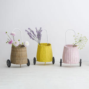 Ensemble de 3 sacs à roulettes en rotin tressé à la main, paniers de rangement roulants naturels - Product Image 2