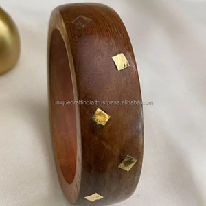 Designer <b>Wooden</b> <b>Bangles</b> With Gold Metal Inlay Bulk Wholesale Elegant Polished Wood Jewelry For Womens Accessories - Product Image 6