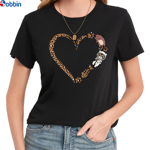 White <b>Top</b> For Girl's Breathable Summer Women's Valentine's Day Printed Casual Leopard Print Cute Cat Footprints <b>Heart</b> Graphic - Product Image 3
