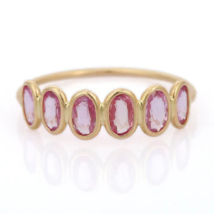 18K Yellow Gold Pink Sapphire Half Eternity Wedding Band - Product Image 2