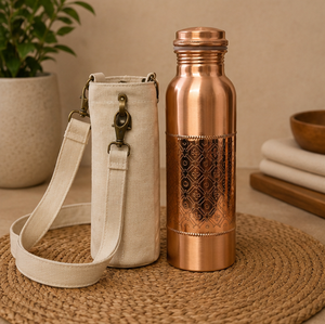 Half Embossed Copper Water <b>Bottle</b> Sleeve And <b>Brush</b> Kit Eco-friendly Portable Multi-Use Home Use with Coaster Lids - Product Image 5
