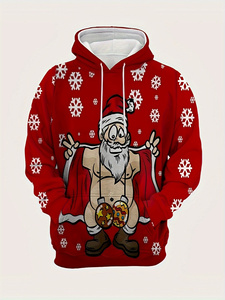 Sweat-shirt à capuche imprimé Père Noël, bonhomme de neige et cerf pour homme, hiver, décontracté, tricoté en polyester, coupe classique - Product Image 2