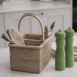 Porte-couverts élégant en rotin pour la présentation de la table des restaurants, panier à compartiments pour couverts - Product Image 2