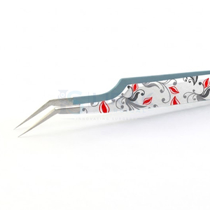 Pince à épiler professionnelle en acier inoxydable à pointe incurvée pour extensions de cils, motif floral personnalisé, isolation de précision pour les cils - Product Image 3