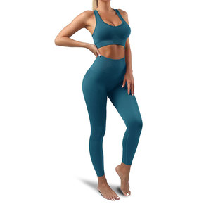 Conjunto de Yoga sin Costuras de 2 Piezas, Top Corto de Cintura Alta, Ropa Deportiva con Espalda Cruzada, Leggings Largos de Color Sólido para Mujer - Product Image 1
