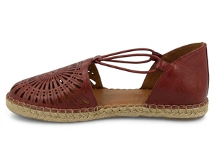 Sandalias Planas de Cuero Genuino Color Borgoña, Punta Abierta, Cierre de Correa, Transpirables, Estilo Espadrille para Verano - Product Image 3