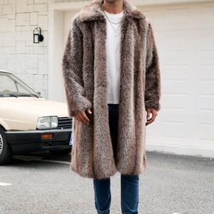Autumn Winter New Square Collar Faux Fur <b>Long</b> Coat Warm Thickened Overcoat Single <b>Men's</b> <b>Jacket</b> - Product Image 1