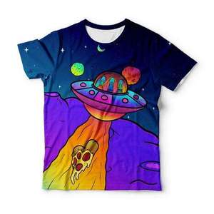 Camiseta de Hombre con Estampado de Pizza de Dibujos Animados, Manga Corta, Cuello Redondo, Estampado Digital, Estilo Casual Urbano, Corte Regular, 100% Poliéster Tejido - Product Image 1
