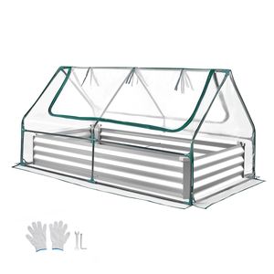 Kit Orto Rialzato Rettangolare 6x3x1 piedi in Metallo Zincato con Copertura in PE per Serra da Giardino Esterna - Product Image 1