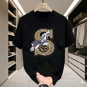 Camiseta de Jersey de Algodón 100% Puro de Alta Calidad con Transferencia Térmica para Hombre, Lujosa, Casual, de Manga Corta, Cuello Redondo, Suave, Deportiva, para Verano - Product Image 1