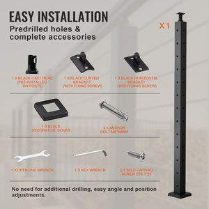 1-Pack Black SUS304 Stainless Steel Cable <b>Rail</b> Post 12 Pre-Drilled Holes 42\" X 2\" X 2\" L-Shaped Hole Railing <b>Rail</b> <b>Hooks</b> <b>Rails</b> - Product Image 6