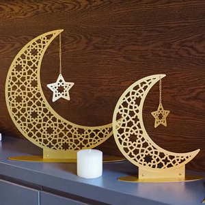 Pairs of 2 Muslim Iron Moon Star Desktop <b>Ornament</b> for Islam Party Table Ware Decoration Golden Plated - Product Image 1