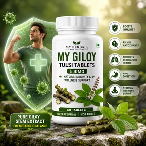 Tabletas My Giloy Tulsi con Extractos Herbales Ayurvédicos Naturales para Reforzar la Inmunidad, Apoyo a la Desintoxicación, Bienestar Respiratorio y Antioxidante - Product Image 5