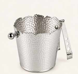 Seau à glace en argent martelé avec pinces, seau à champagne en acier inoxydable à bord ondulé moderne, bol refroidisseur à vin pour hôtels et bars - Product Image 5