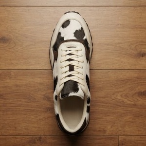Genuine <b>Leather</b> Cow Print Round Toe Lace-Up Breathable Men's Sporty <b>Sneakers</b> All Seasons Rubber Outsole EVA Midsole - Product Image 4