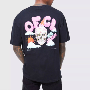 เสื้อยืดคอกลมแขนสั้นผ้าฝ้ายเจอร์ซีย์สีดำทรงโอเวอร์ไซส์สำหรับผู้ชาย สไตล์ลำลอง ผ้าถักเนื้อแน่น - Product Image 3