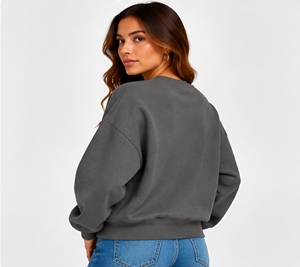 Sweat-shirt gris surdimensionné à col rond pour femme, manches longues, imprimé géométrique, 100% coton, vêtements d'automne - Product Image 4