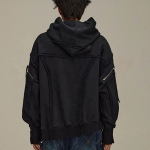 Sweats à capuche irréguliers pour hommes Patchwork Sweats à capuche à fermeture éclair diagonale Veste Burrs Distressed Zipper Coat Homme - Product Image 2