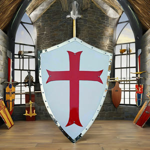 Escudo de la Cruz Roja de los Caballeros Templarios CH Knight Templar de 24 Pulgadas, Acero Fundido a Mano de 18G, Impresión Tipográfica, Coleccionable Europeo CHMN10053 - Product Image 1