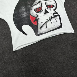White Skull Graphic Summer Knitted 100% Cotton Oversized Short Sleeve Crew Neck <b>Crop</b> <b>Top</b> Streetwear Men's T-Shirt High Quality - Product Image 3