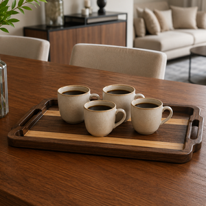 Premium Modern Handcrafted Wooden Serving <b>Tray</b> Handles | Rectangular Eco-Friendly Multi-Functional Tea Coffee <b>Breakfast</b> <b>Tray</b> - Product Image 2