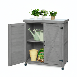 Panca da Esterno per Giardinaggio con Armadietto Contenitore e Piano in Metallo - Product Image 1