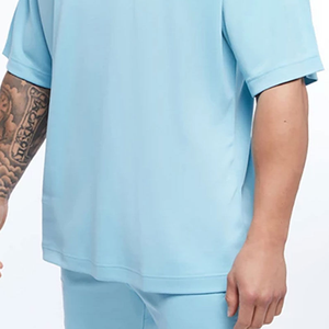 T-shirt décontracté d'été pour homme, bleu clair tie-dye, à manches courtes, coupe ample, couleur unie, avec logo vierge - Product Image 5