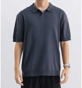 Polo de punto acanalado vertical para hombre con cuello abierto, corte atlético 2026, en colores verde oliva, negro, blanco y marrón, ropa casual, elegante y de negocios HD - Product Image 3