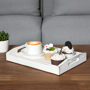 Bandejas de anidación de madera decorativas de MDF, Juego de 3 bandejas de servicio otomanas de alta calidad con asas recortadas ovaladas para cocina y decoración del hogar - Product Image 6