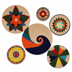 Panier mural africain tissé à la main personnalisable, plaque murale ronde suspendue, décoration murale florale géométrique en corde pour salon et entrée - Product Image 2
