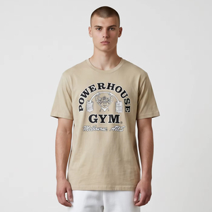 Camiseta Casual para Hombre Powerhouse Gym, Cuello Redondo, Manga Corta, Beige, Fibra de Poliéster, Antiarrugas, Transpirable, con Estampado de Puntos y Logotipo - Product Image 1