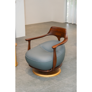 Luxury <b>Swivel</b> Accent Chair Walnut Wood Frame Black Leather Upholstered Seat Gold Metal Base Hotel Furniture PISANO - Product Image 4