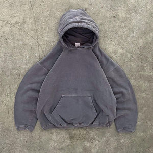 Sweat à capuche personnalisé avec appliqué, coupe oversize, 100% coton, ourlet brut, effet vieilli, délavé à l'acide, pour homme, hiver, épais - Product Image 3