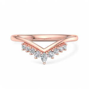 Chevron V Shape Lab Grown Diamond Prong Setting Solitaire Wedding Band Curved Nesting <b>Ring</b> Minimalist <b>Stacking</b> Band 18k <b>Ring</b> - Product Image 2