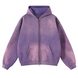 Sudadera con Capucha para Hombre, Moderna, de Textura Lisa, con Estampado Digital, Cierre de Cremallera, Mezcla de Poliéster/Algodón, Diseño Desgastado, con Bolsillos - Product Image 3