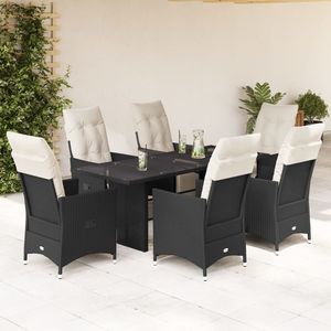 Set da Pranzo da Giardino in Rattan Bianco Crema e Nero, 6 Posti, Arredamento da Esterno Resistente alle Intemperie, Stile Contemporaneo - Product Image 1