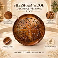 Bol décoratif en bois de Sheesham sculpté, motif floral ajouré, bol de service rond |   Centre de table en bois naturel pour la table à manger, décoration de la maison, cadeaux