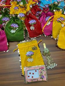 Exquisite Lotus-Themed <b>Drawstring</b> Potli Bags Handcrafted From Premium Satin and Silk Style Fabrics versatile <b>pouches</b> - Product Image 2