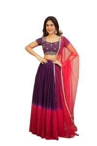 Nuevo y elegante lehenga choli de diseñador, inspirado en las celebridades, con tela de georgette de seda sombreada, ideal para futuras fiestas/recepciones/eventos. - Product Image 1