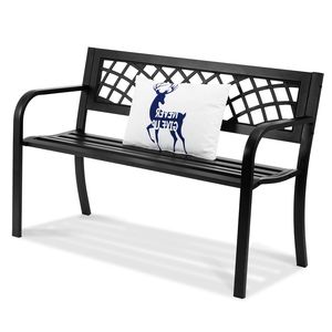 Panca da Giardino da Esterno da 46 Pollici con Schienale in Acciaio e Legno, Capacità di Carico 480 Libbre per Parchi e Aree Esterne - Product Image 3